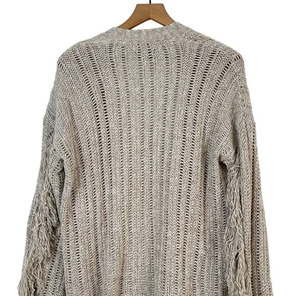 American Eagle Light Beige Open Front Knit Fringe Sleeve Cardigan Sweater XS - Picture 6 of 9